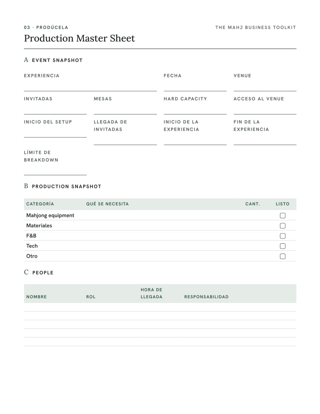 Production Master Sheet editable
